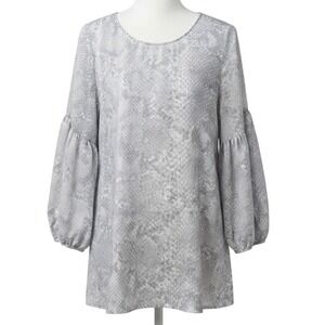 Cal Style Womens Gray Snakeskin Y2K Era Print Puff Sleeve Blouse Top Medium